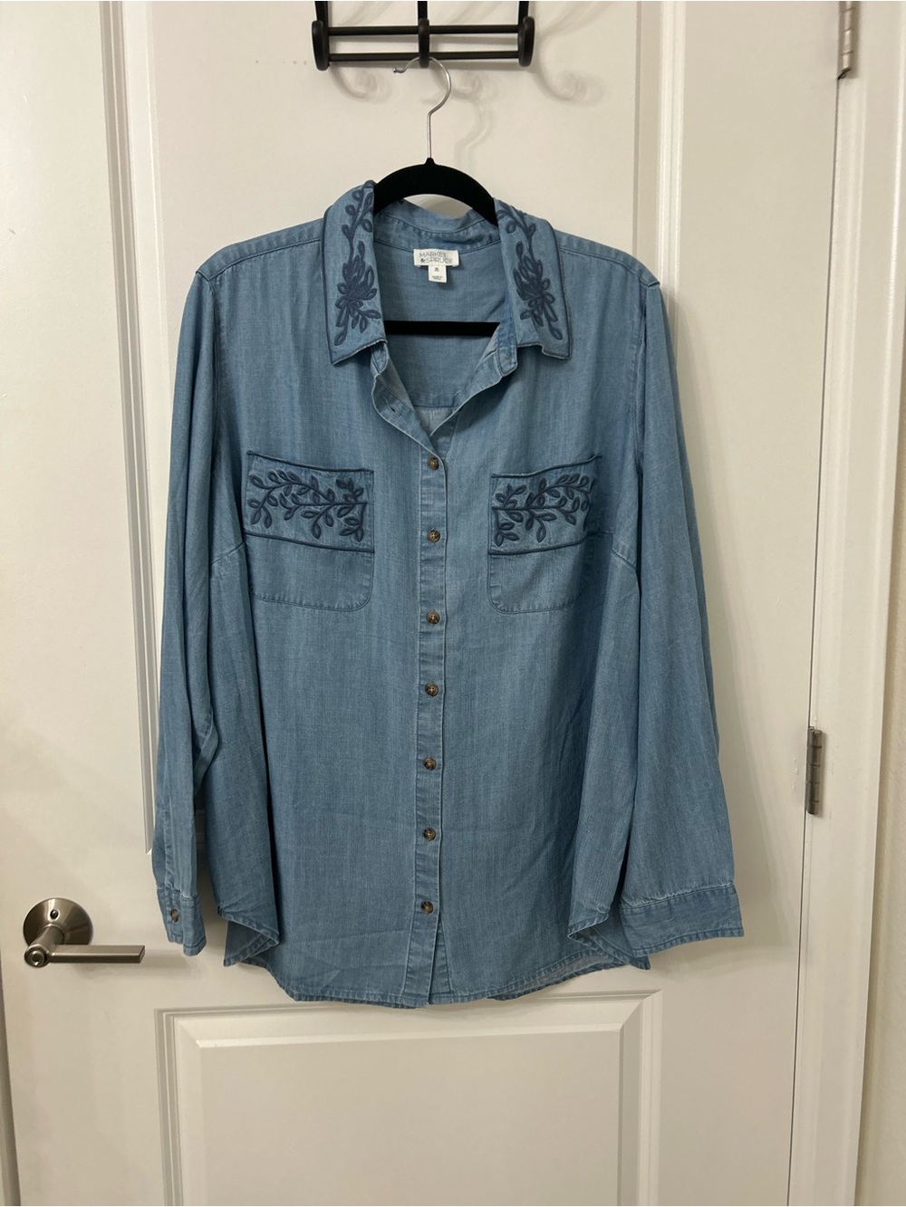 Market & Spruce Light Blue Embroidered Soft Button Down Denim Shirt 2X